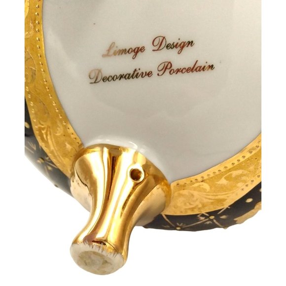 Limoge Design Cobalt Blue Hand Painted Porcelain Decorative Footed Bowl - Picture 5 of 6